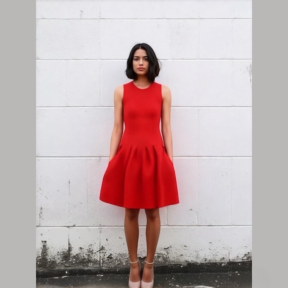 H&m Cherry Red Sleeveless Quilted Fit and Flare Dress Party Office Size Small - Picture 1 of 11